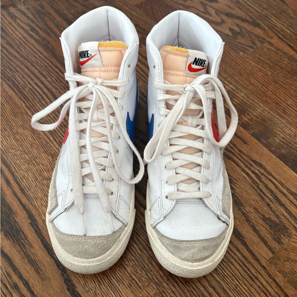 Nike White Sneakers with Red and Blue Accents